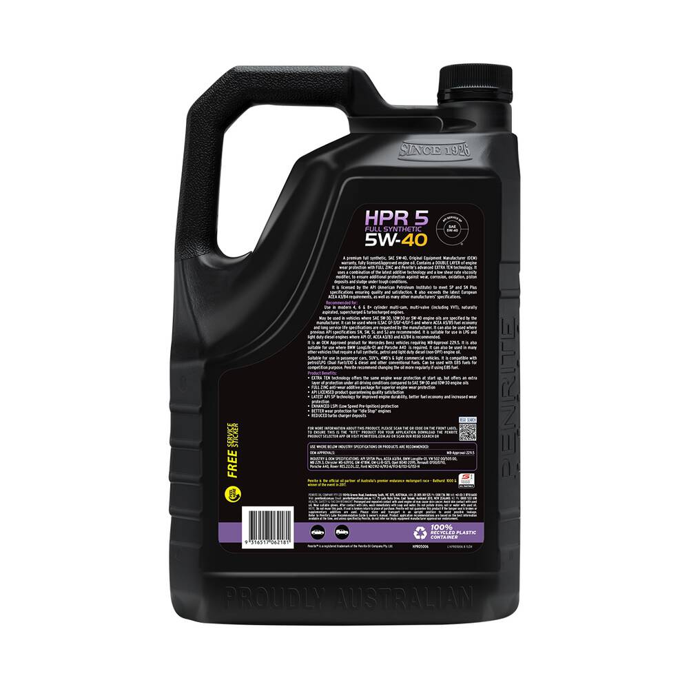 Penrite HPR 5 Engine Oil - 5W-40 6 Litre